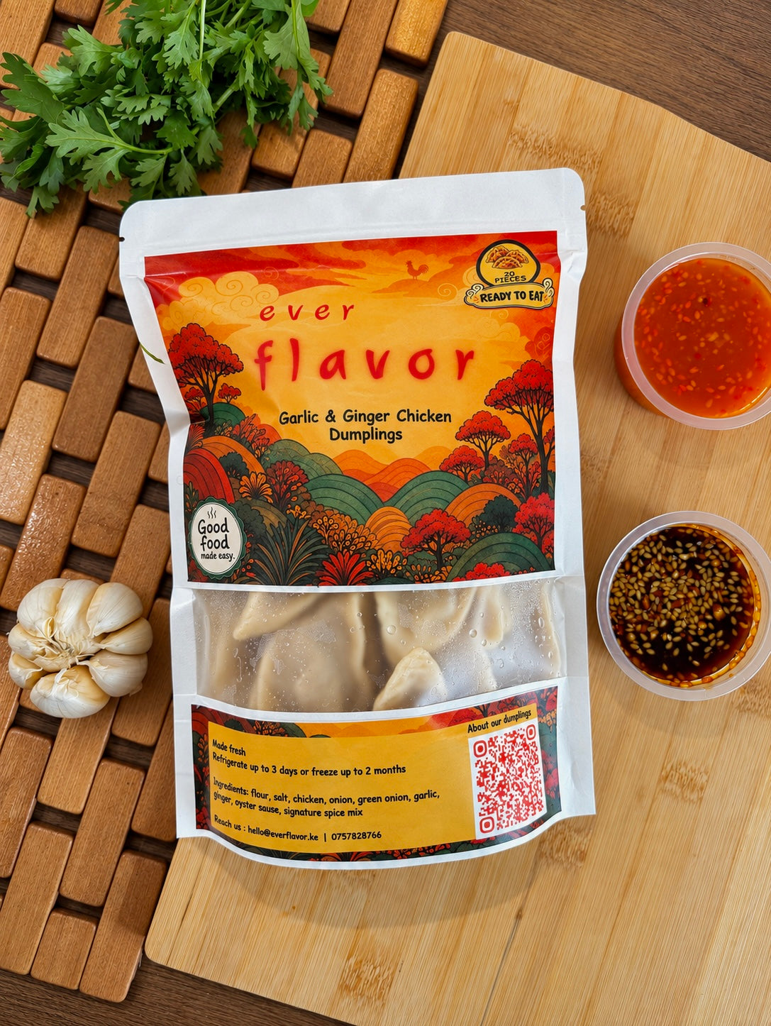 Ready-to-Eat Garlic & Ginger Chicken Dumplings (20 pieces) + FREE Sauce