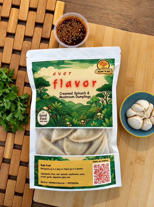 Ready-to-Eat Creamed Spinach & Mushroom Dumplings (20 Pieces) + FREE Sauce